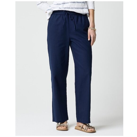 J. Crew Linen-Blend Slim Wide Leg Drawstring Pants Navy Size 16/XL NWT
